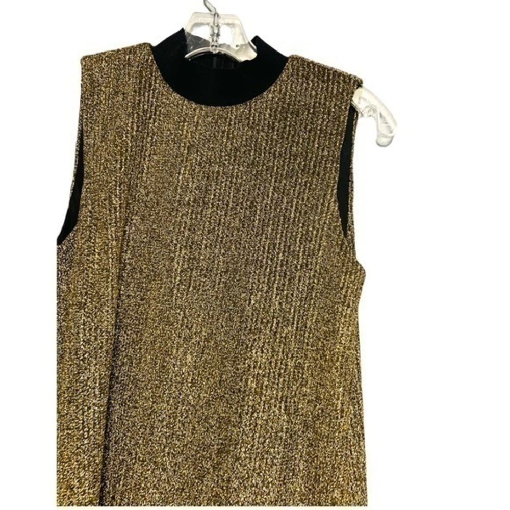 ZARA TRAFALUC Gold Metallic Mini Shift Dress Mock Neck - Picture 4 of 11